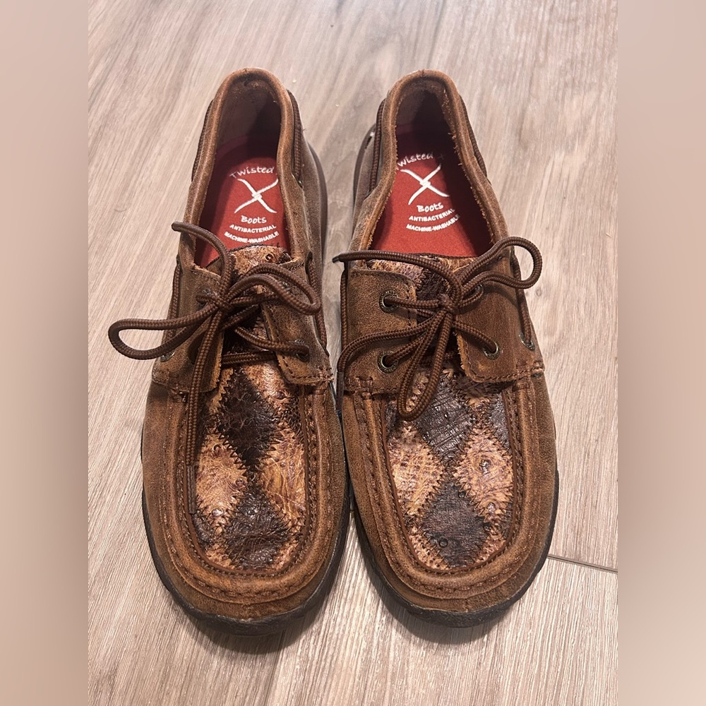 Twisted X Driving Moccasins Oil Saddle Ostrich/Bomber Ostrich Size 6.5M Lace Up - Picture 2 of 10